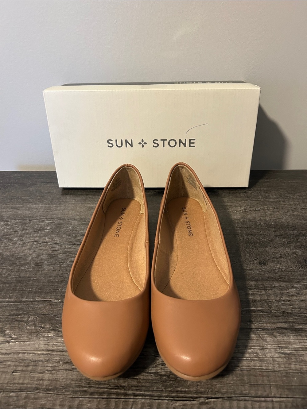 Sun + Stone Women's Camel Tan Round-Toe Ballet Flats